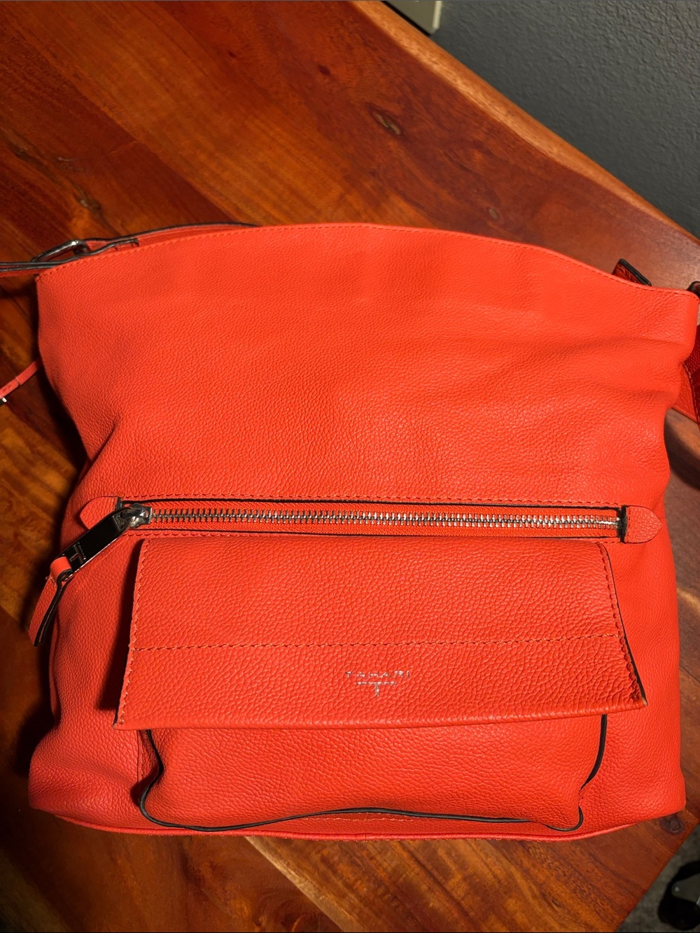 T Tahari Bright Orange Pebbled Leather Shoulder Bag